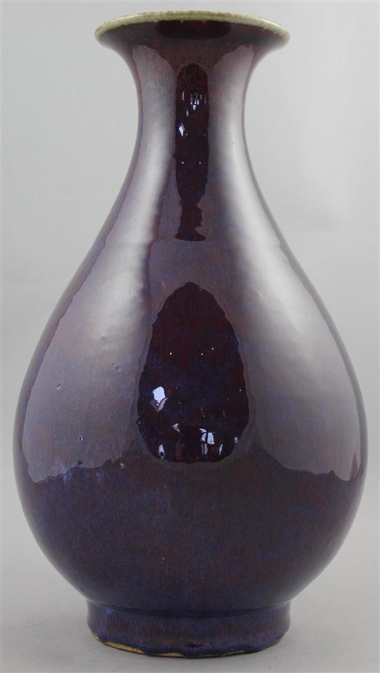 A Chinese flambe glazed pear shaped vase, Yuhuchunping, 35.5cm